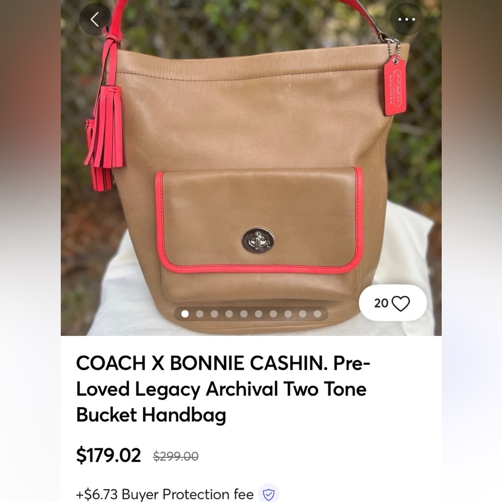 Coach Legacy Duffle - Taupe and Coral, two-way strap (22414) Large - Picture 12 of 16